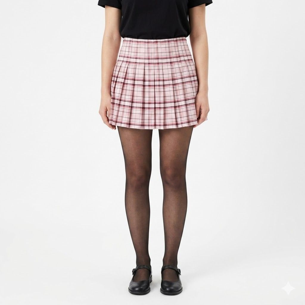 No Boundaries Mini Skirt Women's Xxl 19 Pink Plaid Pleated Schoolgirl Skirt